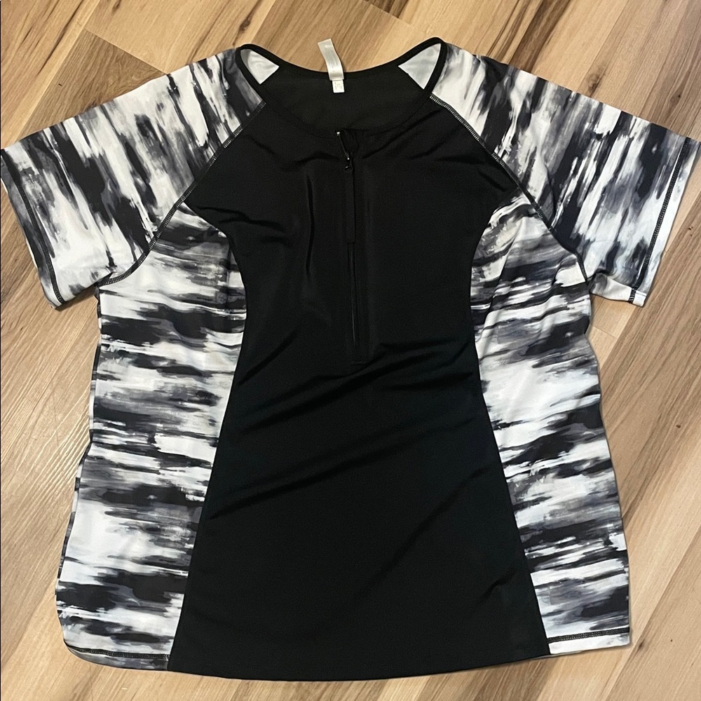 SWIM by Cacique Women's Quarter-Zip Rash Guard - Athleisure Abstract Top
Plus
